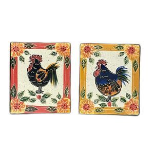 Julie Ueland Rooster Trivet Set – Farmhouse Ceramic Kitchen Decor – 6x7